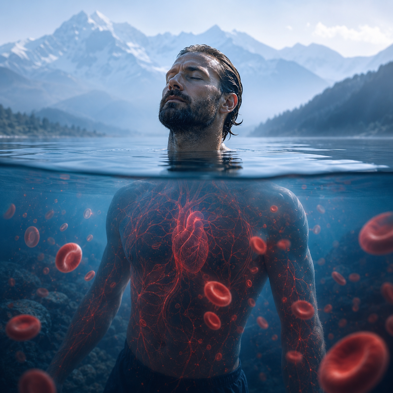"Figura in apnea subacquea, illustrazione simbolica dell'ipossia controllata"